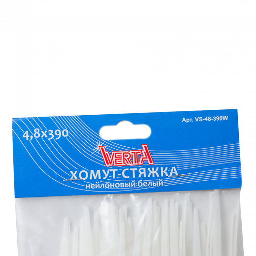 Хомут-стяжка 4,8х390мм нейлоновый белый VERTA