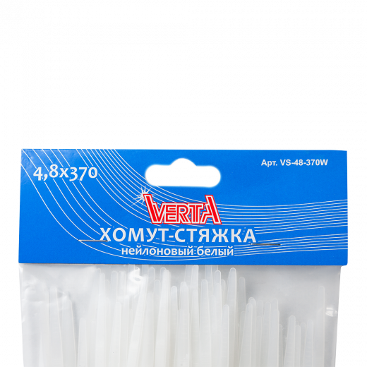 Хомут-стяжка 4,8х370мм нейлоновый белый VERTA