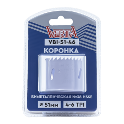 Коронка биметаллическая 51мм (крупный зуб) 4-6 TPI №38 HSSE М42 VERTA