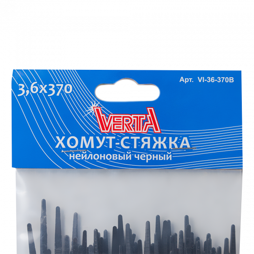 Хомут-стяжка 3,6х370мм нейлоновый черный VERTA