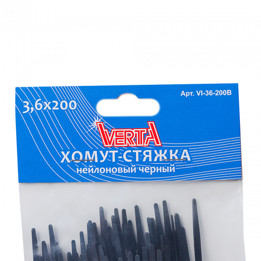 Хомут-стяжка 3,6х200мм нейлоновый черный VERTA