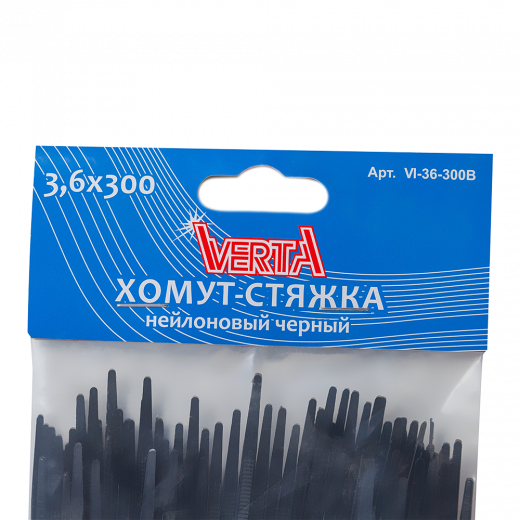 Хомут-стяжка 3,6х300мм нейлоновый черный VERTA