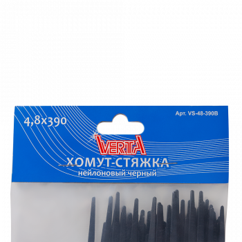 Хомут-стяжка 4,8х390мм нейлоновый черный VERTA