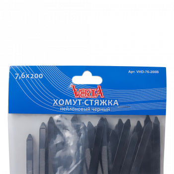 Хомут-стяжка 7,6х200мм нейлоновый черный VERTA